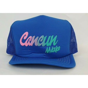 Cancun Mexico Vintage Trucker Hat Cap Foam Mesh Blue/Pink Adjustable SpringBreak